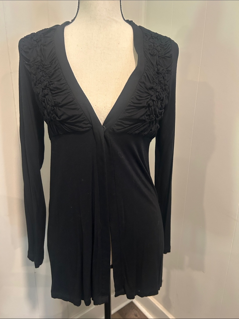 Kenar Black Long Cardigan with Ruched Bust Detail